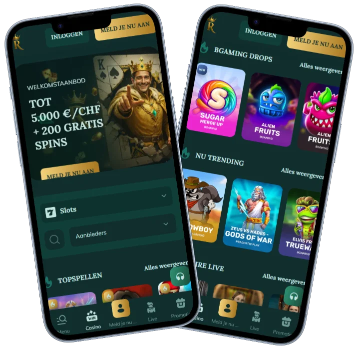 Royalen Casino mobiele versie met welkomstbonus en casino spellen